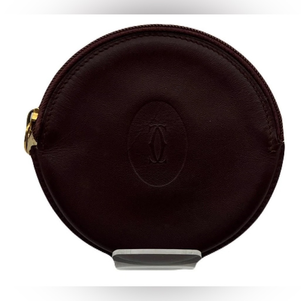 Cartier MUST de Wallet Coin Purse Round Bordeaux calf EUC